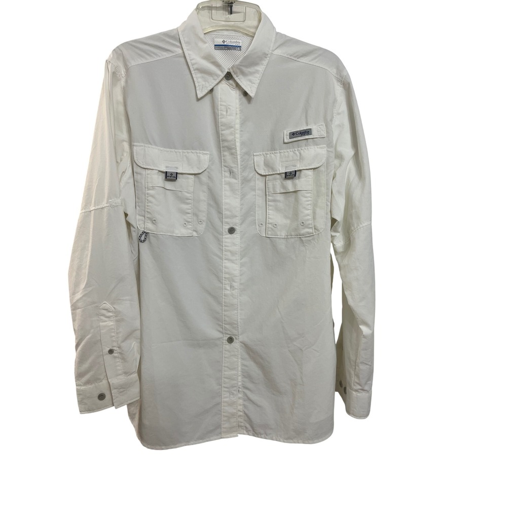 Columbia PFG Long‎ Sleeve Fishing Shirt Mens Large White Vented Sun Protection